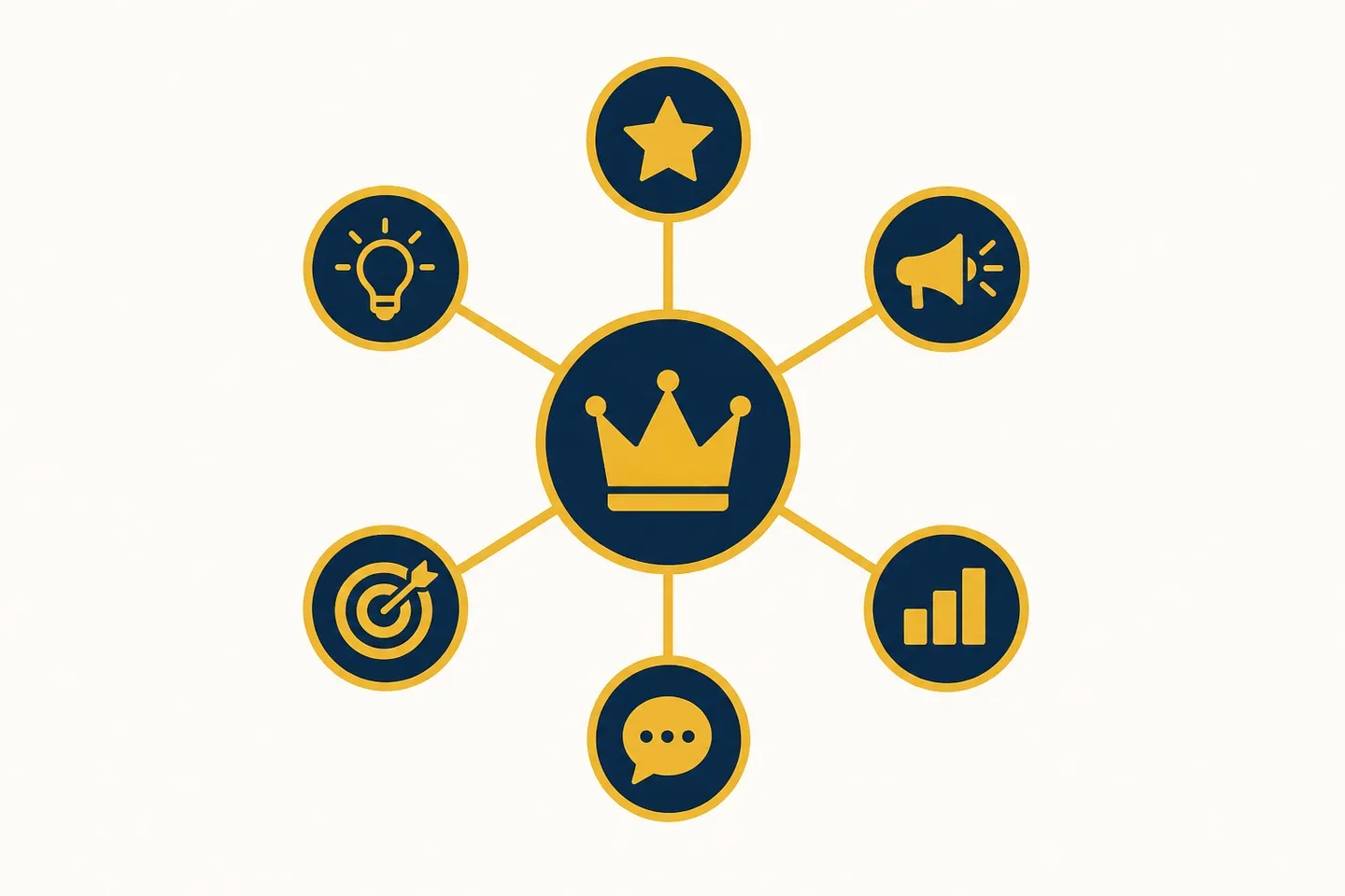 Crown at the center of connected icons, representing owning your niche