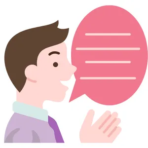 Man speaking with a large speech bubble