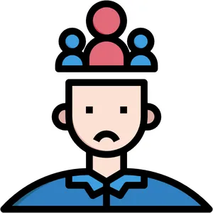 Anxious man with a crowd of people above his head