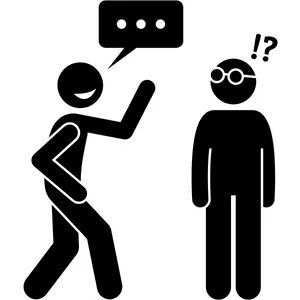 Stick figure starting a conversation with a surprised stranger