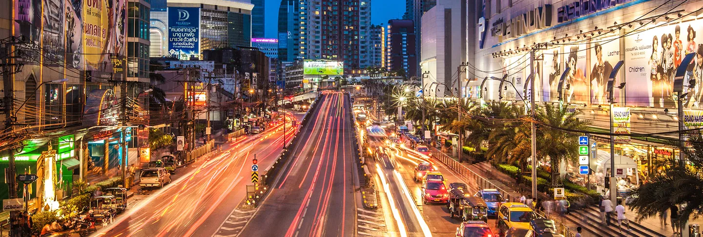 City street at night with light trails