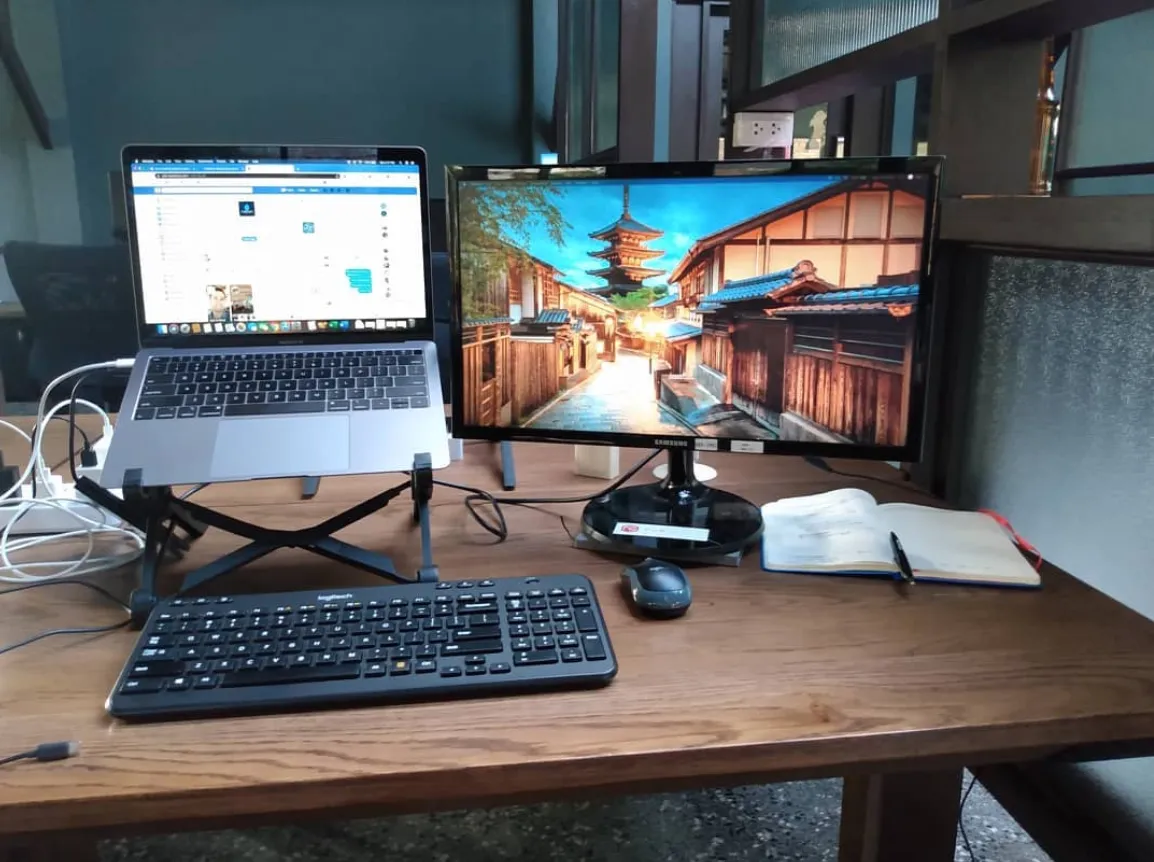 Laptop and monitor set up for remote work