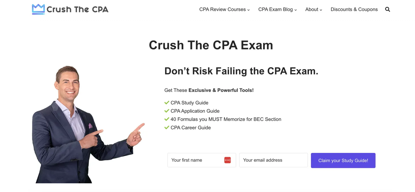 Homepage of the Crush The CPA Exam website