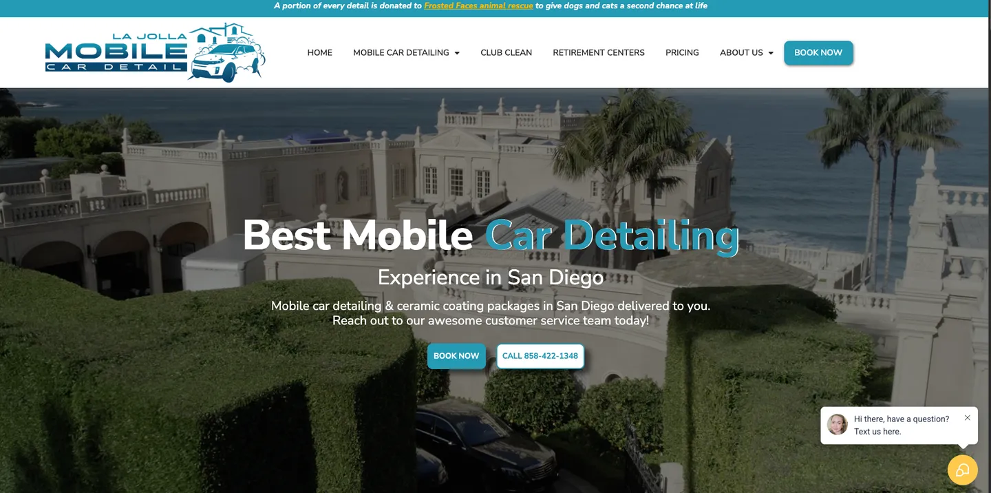 Homepage of a San Diego mobile car detailing business