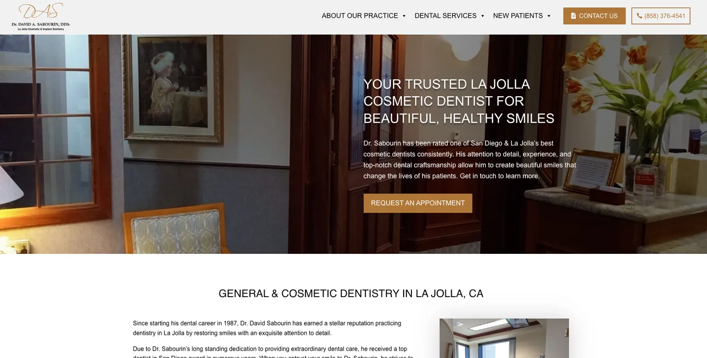 Homepage of a La Jolla cosmetic and general dentistry practice website