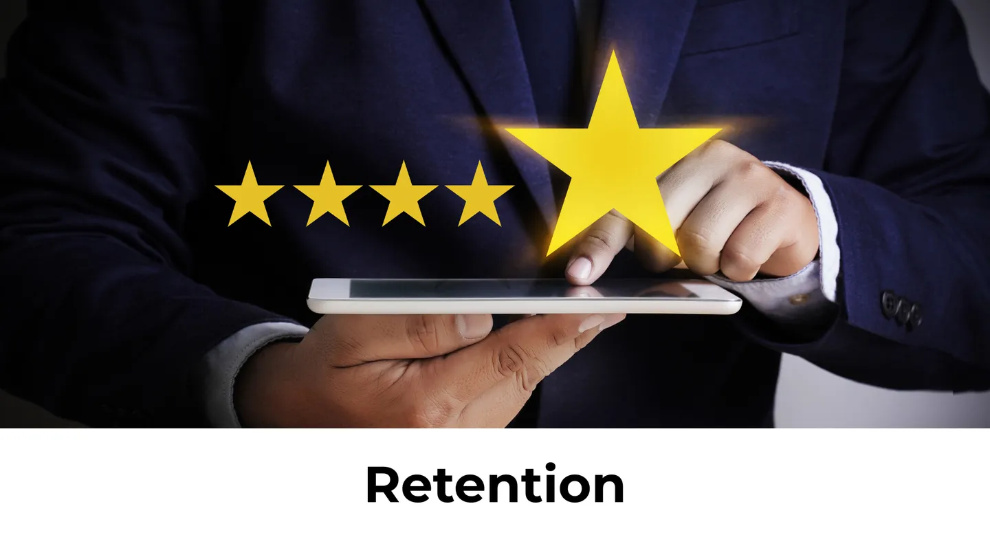 Retention: five-star rating on a tablet