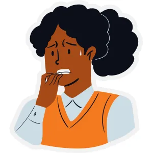 Anxious woman biting her nails