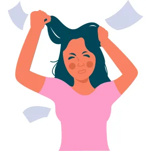 Stressed woman pulling her hair